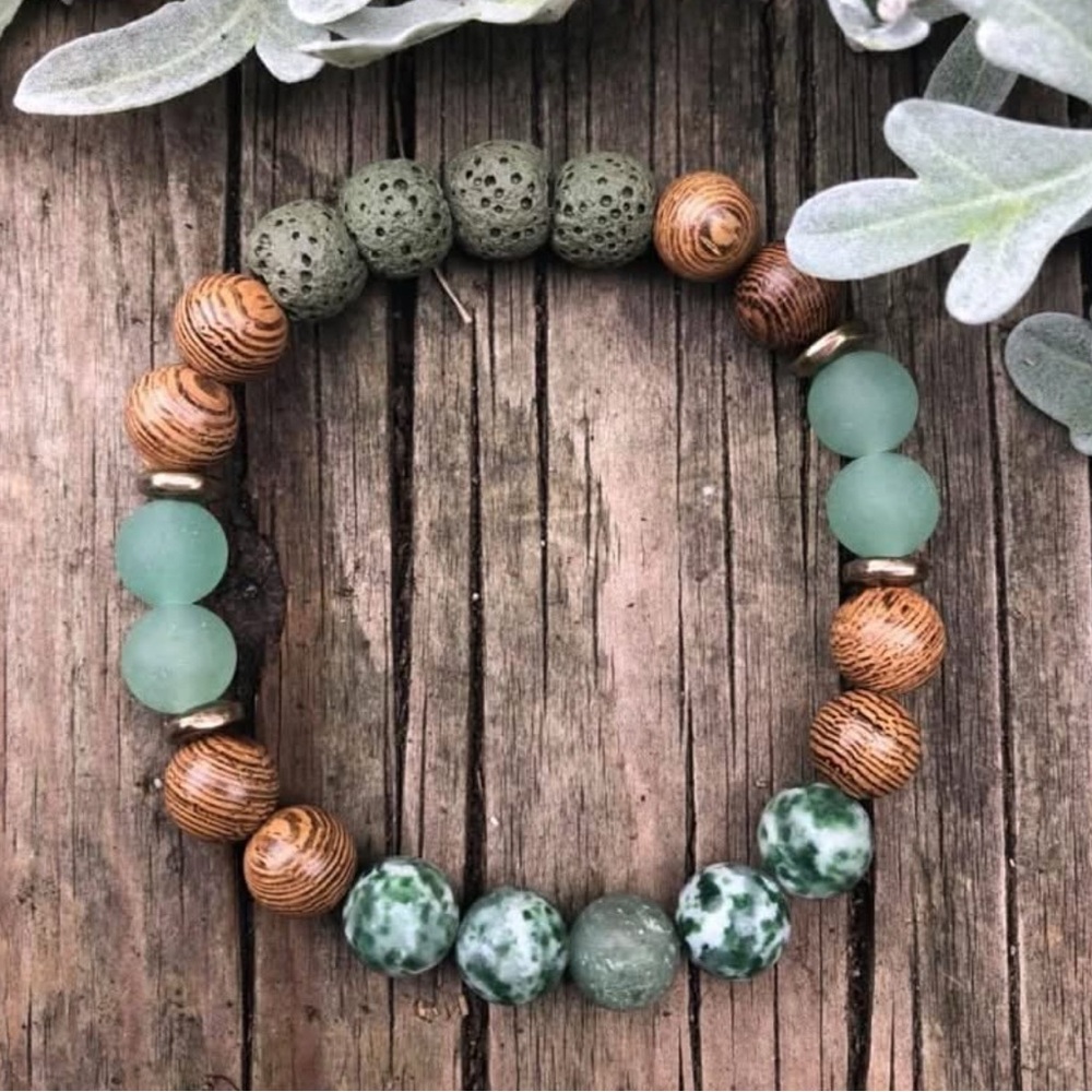 Green and Brown (Green aventurine, rosewood, jasper& lava) Beaded Bracelet